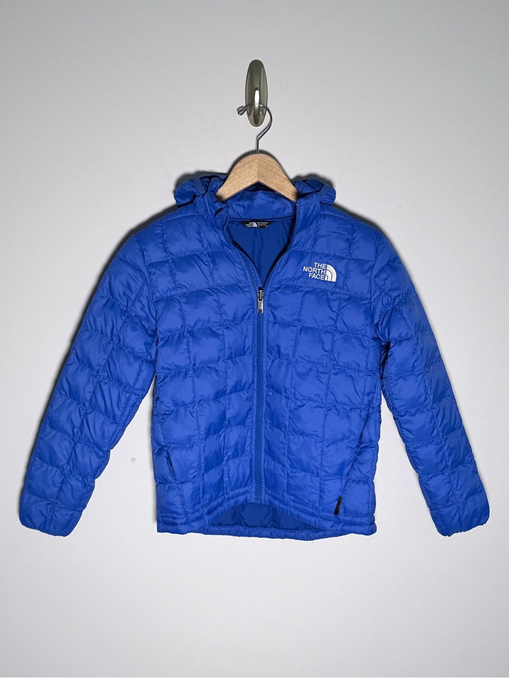 The North Face Kids Thermoball Blue Hooded Puffer Coat